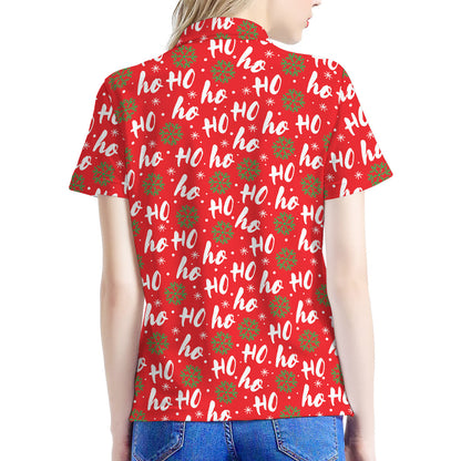Christmas Hohoho Santa Claus Laugh Print Women's Polo Shirt