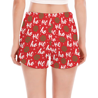 Christmas Hohoho Santa Claus Laugh Print Women's Split Running Shorts