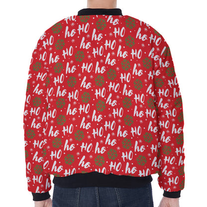 Christmas Hohoho Santa Claus Laugh Print Zip Sleeve Bomber Jacket