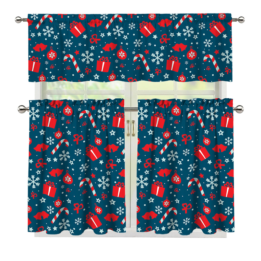 Christmas Holiday Elements Pattern Print 3 Piece Kitchen Curtains