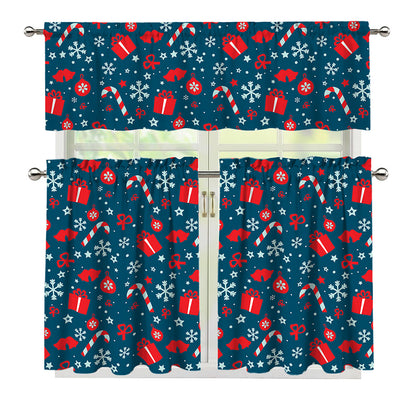 Christmas Holiday Elements Pattern Print 3 Piece Kitchen Curtains