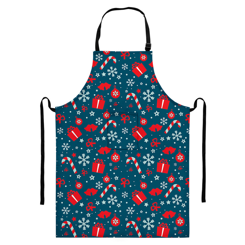 Christmas Holiday Elements Pattern Print Bib Apron With Pocket