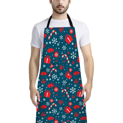 Christmas Holiday Elements Pattern Print Bib Apron With Pocket