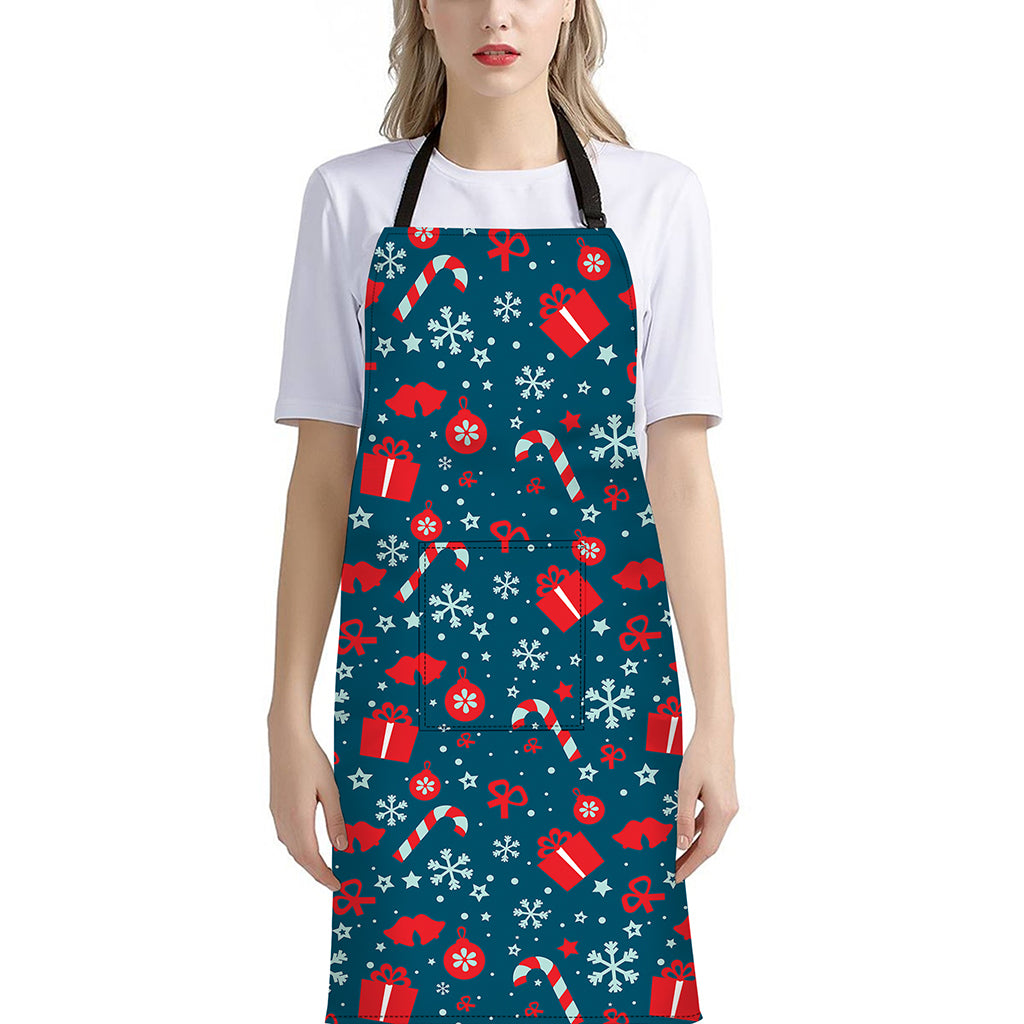 Christmas Holiday Elements Pattern Print Bib Apron With Pocket