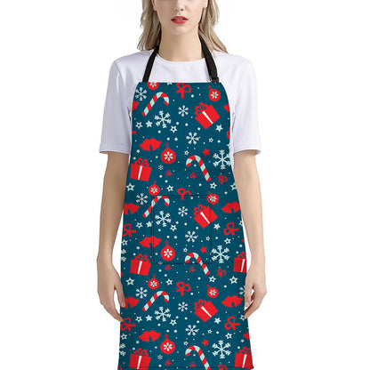Christmas Holiday Elements Pattern Print Bib Apron With Pocket