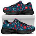 Christmas Holiday Elements Pattern Print Black Chunky Shoes