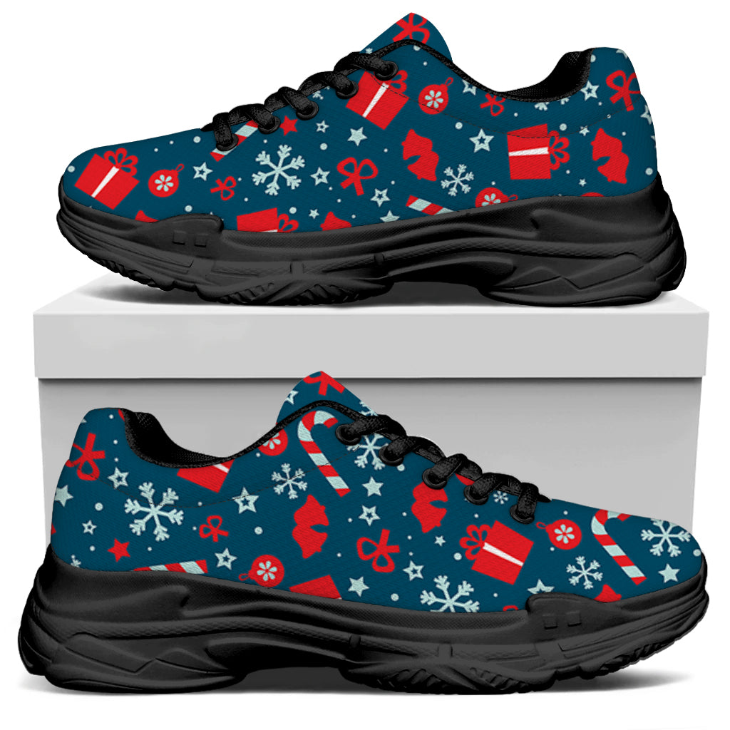 Christmas Holiday Elements Pattern Print Black Chunky Shoes