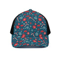 Christmas Holiday Elements Pattern Print Black Mesh Trucker Hat