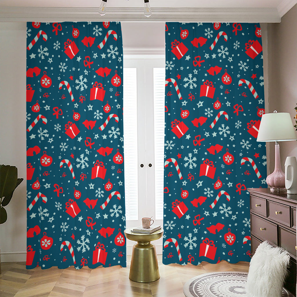 Christmas Holiday Elements Pattern Print Blackout Pencil Pleat Curtains