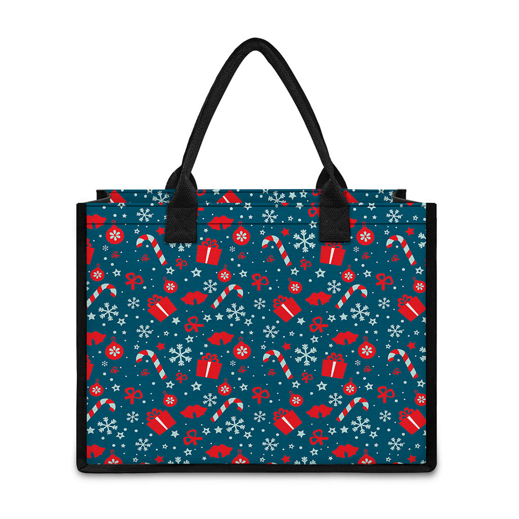 Christmas Holiday Elements Pattern Print Canvas Tote Bag