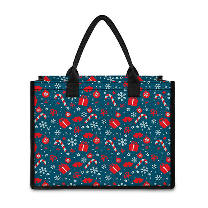 Christmas Holiday Elements Pattern Print Canvas Tote Bag