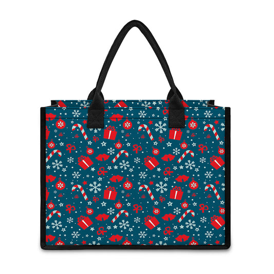 Christmas Holiday Elements Pattern Print Canvas Tote Bag