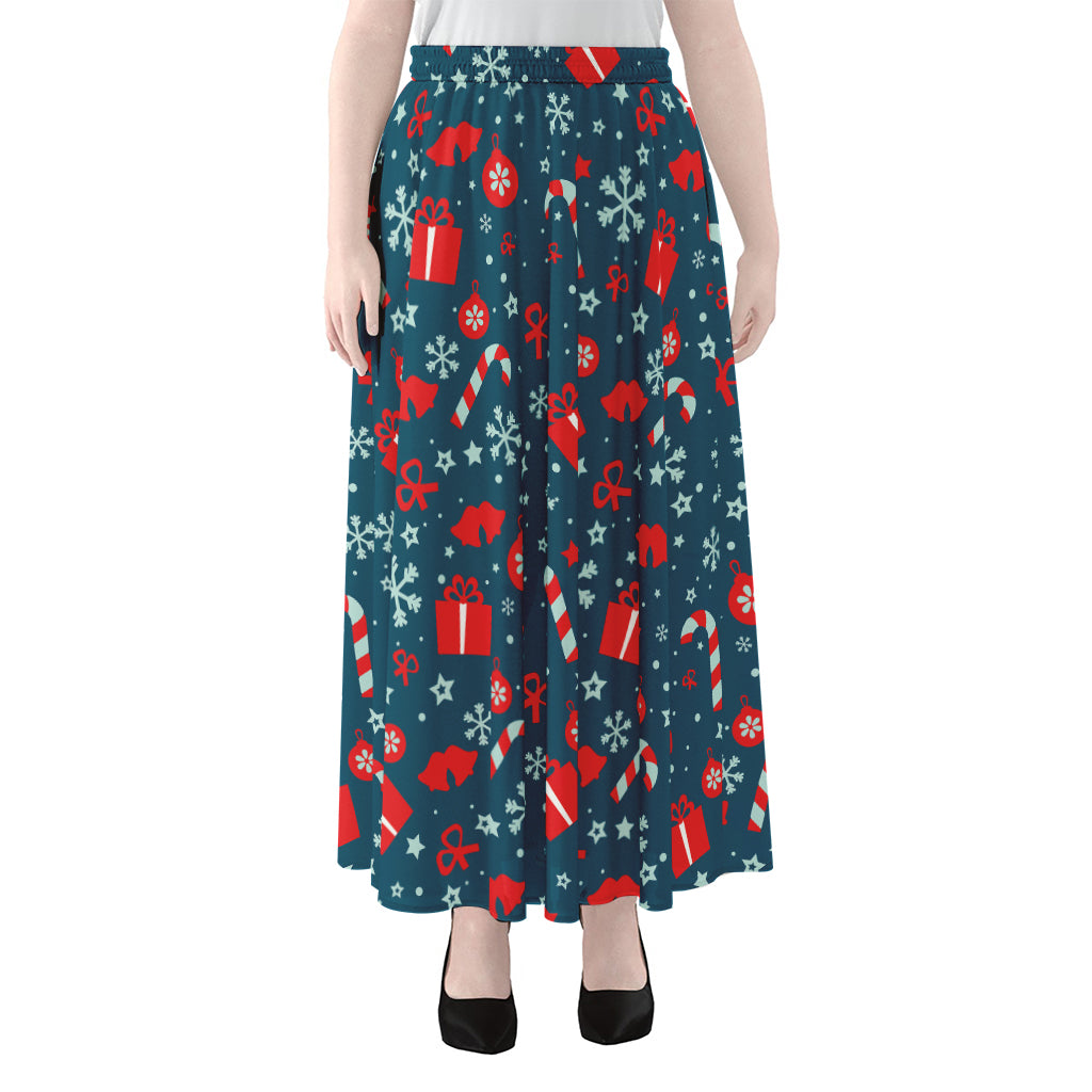 Christmas Holiday Elements Pattern Print Chiffon Maxi Skirt