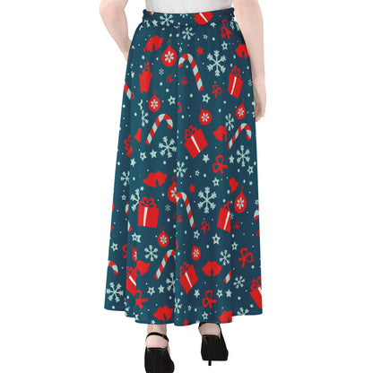 Christmas Holiday Elements Pattern Print Chiffon Maxi Skirt