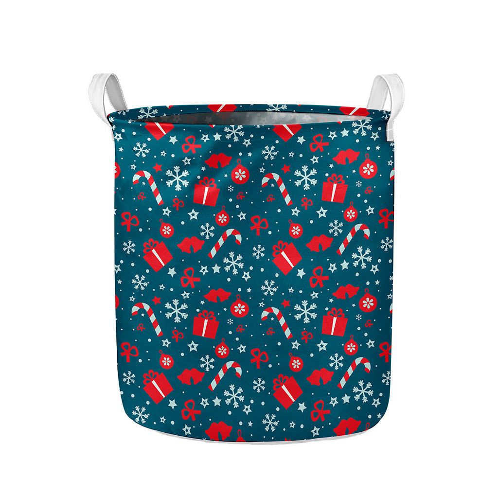 Christmas Holiday Elements Pattern Print Collapsible Laundry Basket