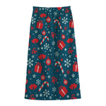 Christmas Holiday Elements Pattern Print Cotton Front Slit Maxi Skirt