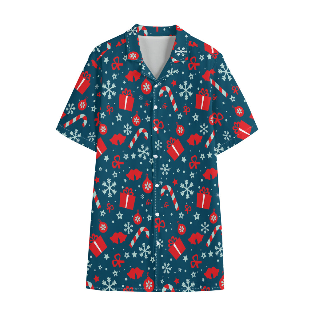Christmas Holiday Elements Pattern Print Cotton Hawaiian Shirt
