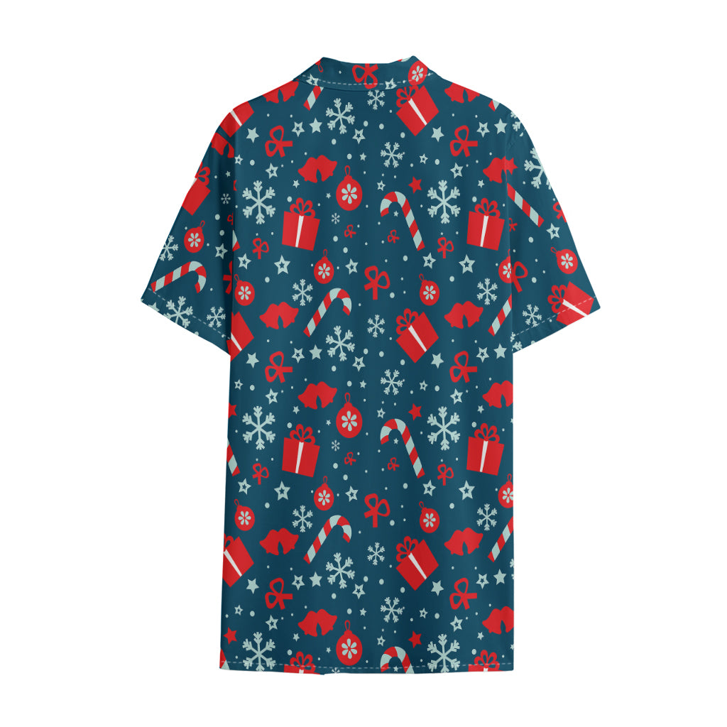 Christmas Holiday Elements Pattern Print Cotton Hawaiian Shirt