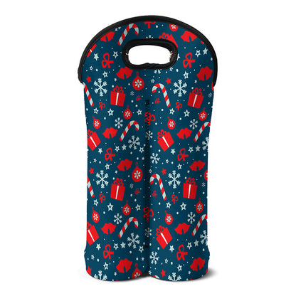Christmas Holiday Elements Pattern Print Double Neoprene Wine Tote