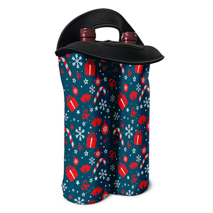 Christmas Holiday Elements Pattern Print Double Neoprene Wine Tote