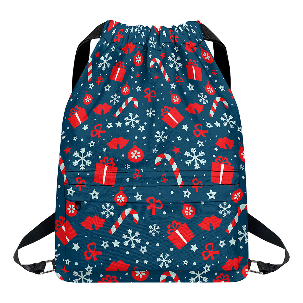 Christmas Holiday Elements Pattern Print Drawstring Backpack