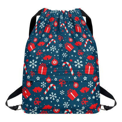 Christmas Holiday Elements Pattern Print Drawstring Backpack