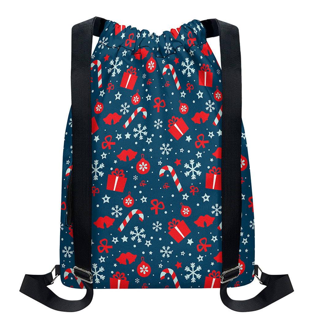 Christmas Holiday Elements Pattern Print Drawstring Backpack