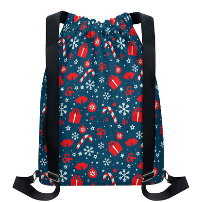 Christmas Holiday Elements Pattern Print Drawstring Backpack