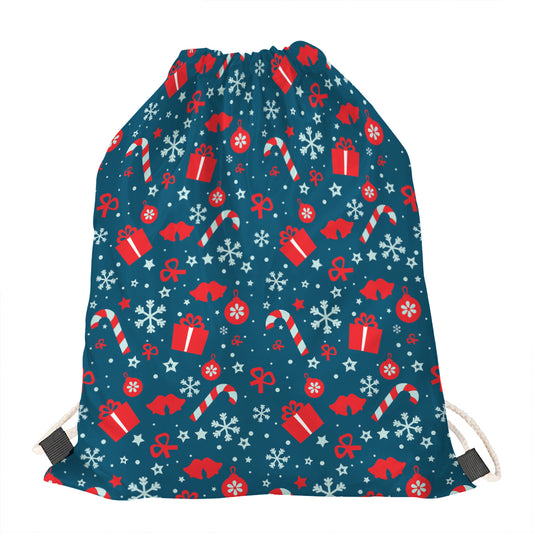 Christmas Holiday Elements Pattern Print Drawstring Bag