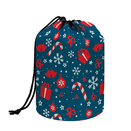 Christmas Holiday Elements Pattern Print Drawstring Makeup Bag