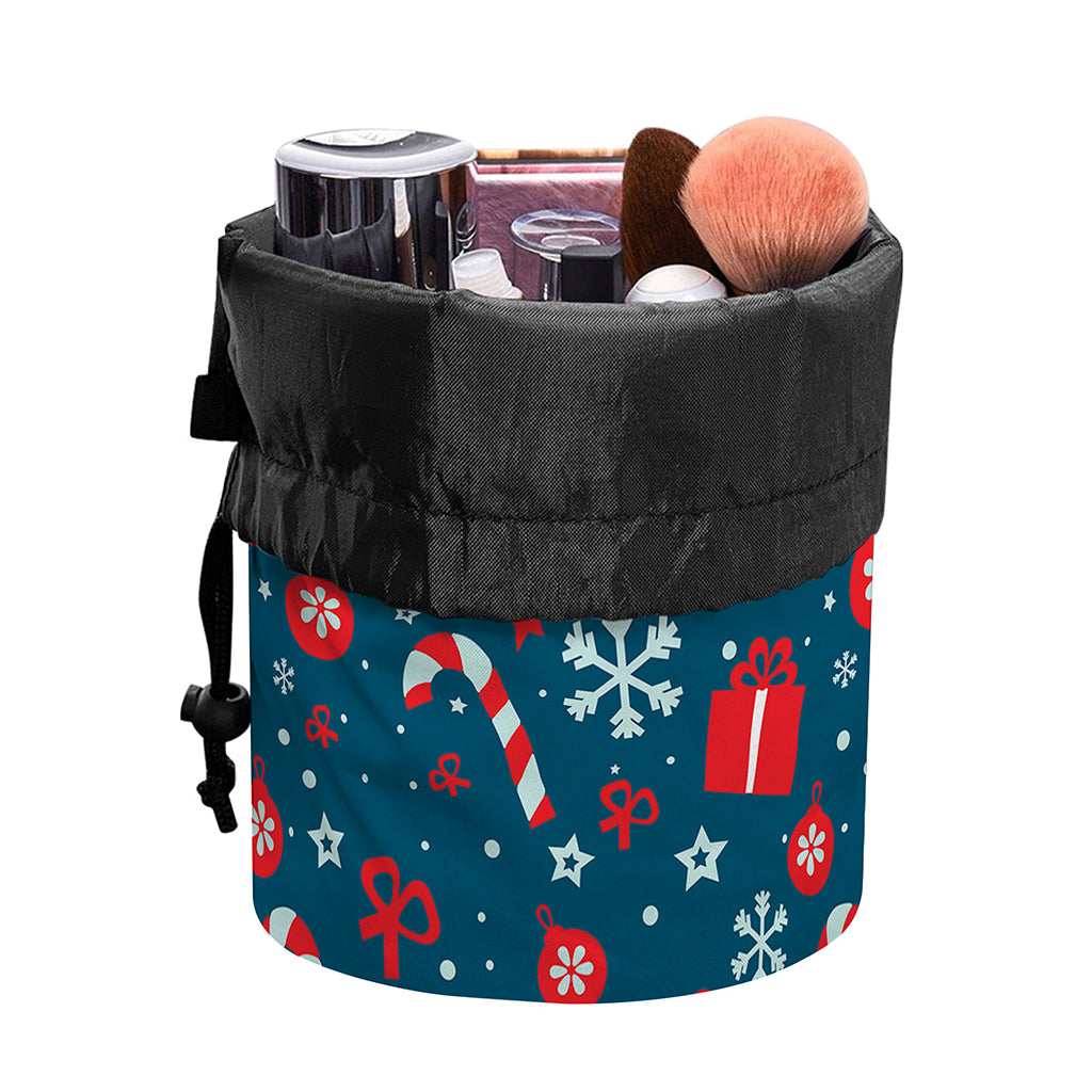 Christmas Holiday Elements Pattern Print Drawstring Makeup Bag
