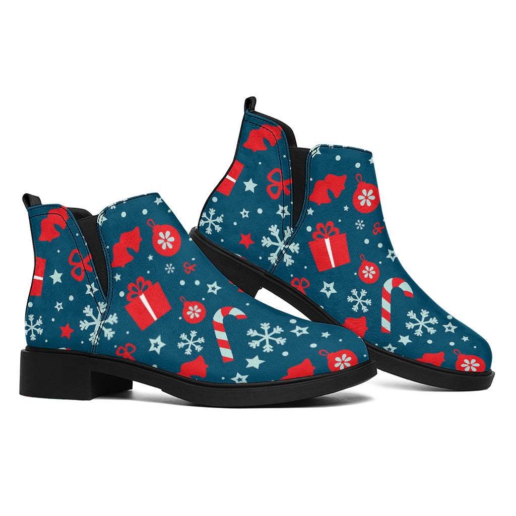 Christmas Holiday Elements Pattern Print Flat Ankle Boots