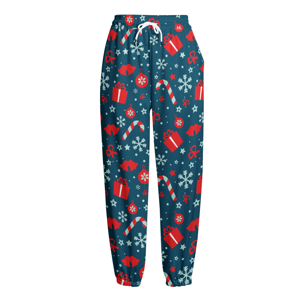 Christmas Holiday Elements Pattern Print Fleece Lined Knit Pants