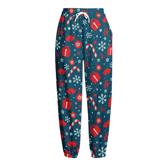 Christmas Holiday Elements Pattern Print Fleece Lined Knit Pants