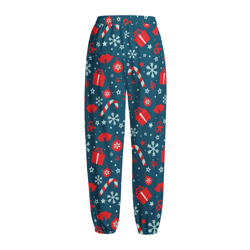 Christmas Holiday Elements Pattern Print Fleece Lined Knit Pants