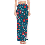 Christmas Holiday Elements Pattern Print High Slit Maxi Skirt