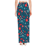 Christmas Holiday Elements Pattern Print High Slit Maxi Skirt