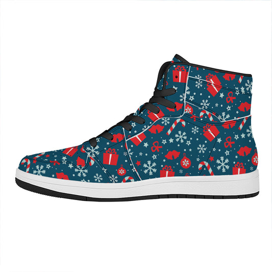 Christmas Holiday Elements Pattern Print High Top Leather Sneakers