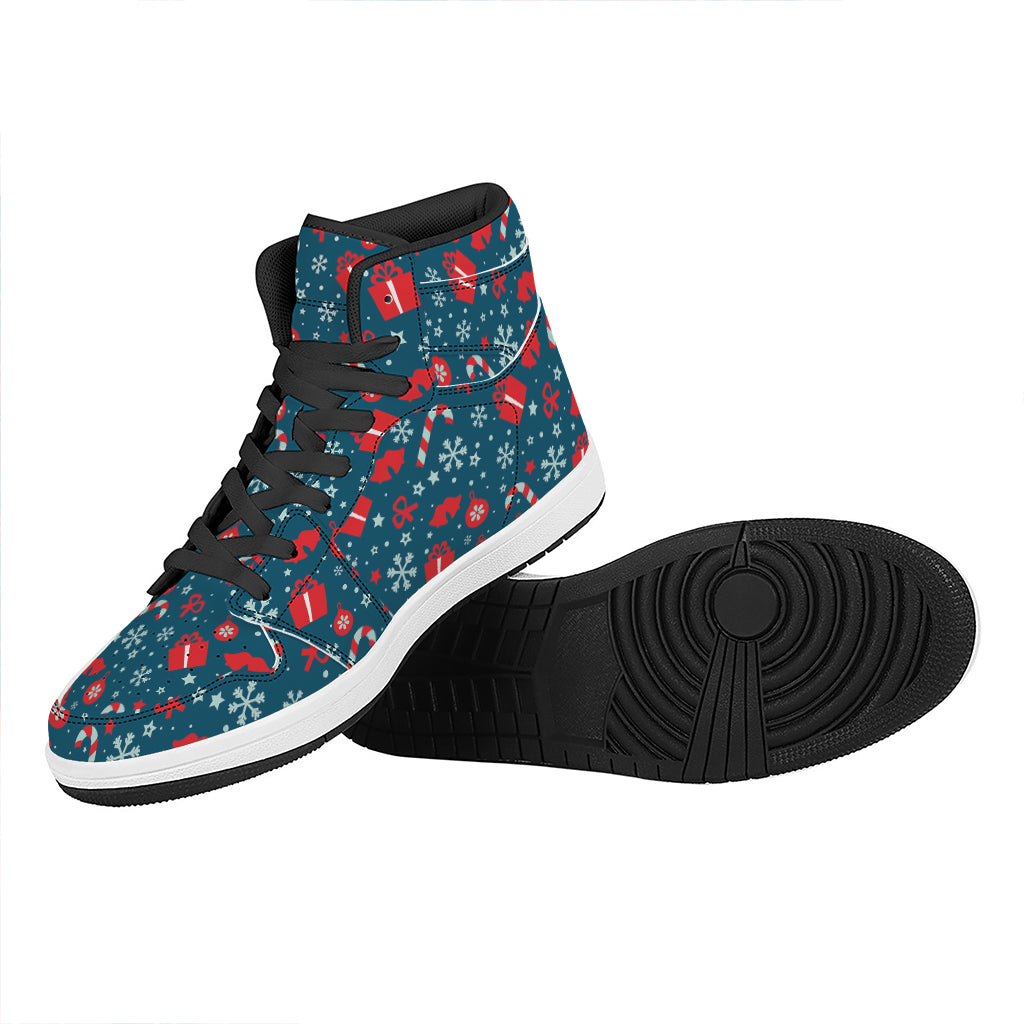 Christmas Holiday Elements Pattern Print High Top Leather Sneakers