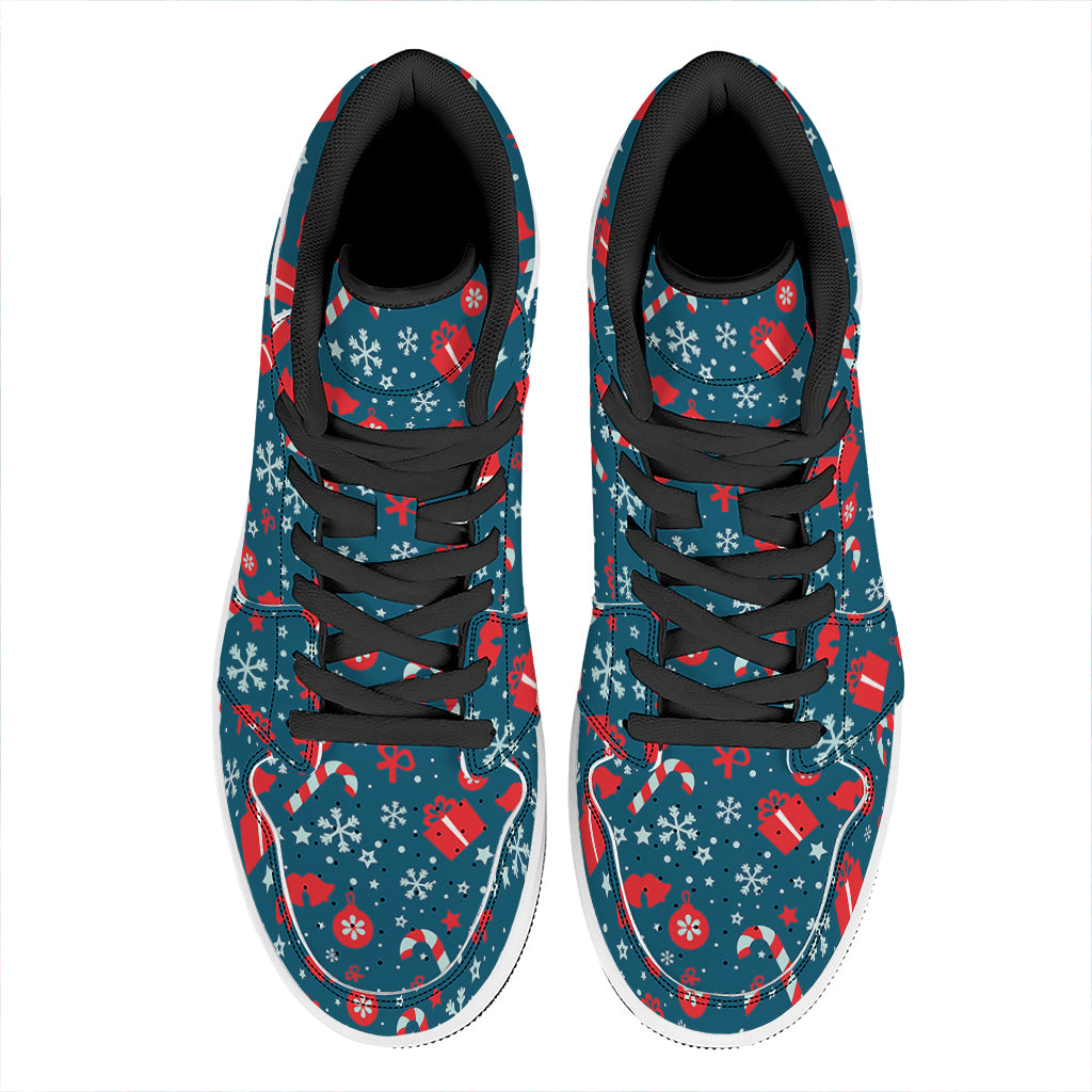 Christmas Holiday Elements Pattern Print High Top Leather Sneakers