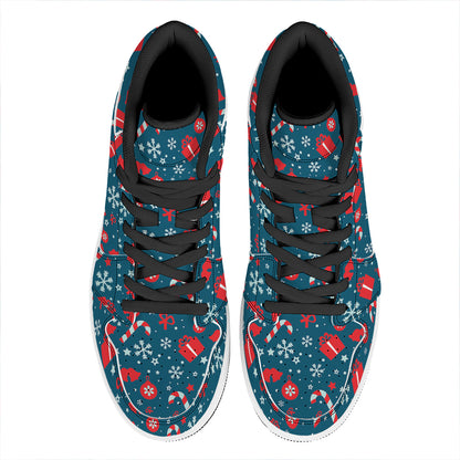 Christmas Holiday Elements Pattern Print High Top Leather Sneakers