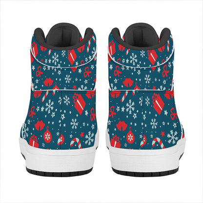 Christmas Holiday Elements Pattern Print High Top Leather Sneakers