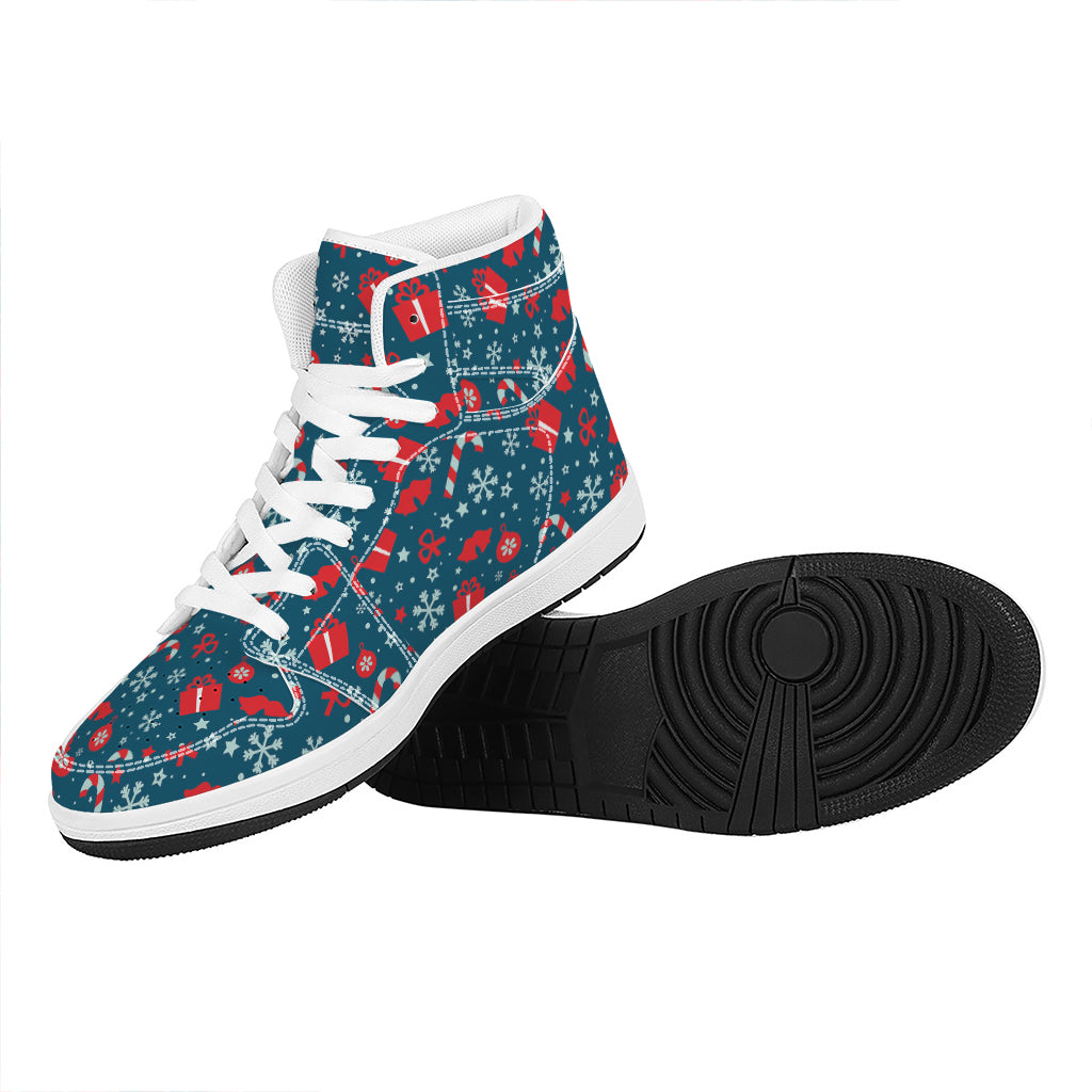 Christmas Holiday Elements Pattern Print High Top Leather Sneakers