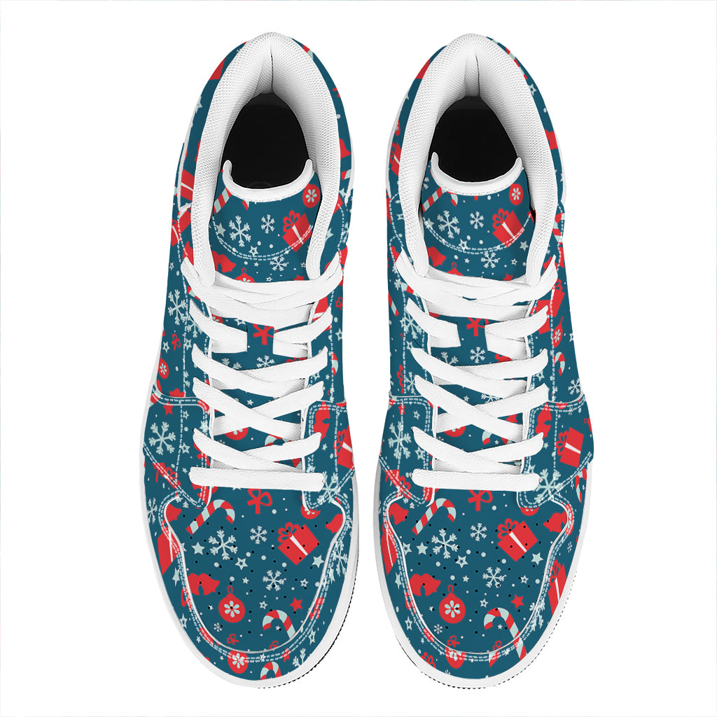 Christmas Holiday Elements Pattern Print High Top Leather Sneakers