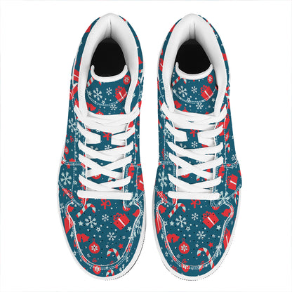 Christmas Holiday Elements Pattern Print High Top Leather Sneakers