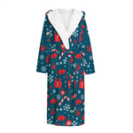 Christmas Holiday Elements Pattern Print Hooded Bathrobe