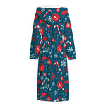 Christmas Holiday Elements Pattern Print Hooded Bathrobe