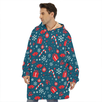 Christmas Holiday Elements Pattern Print Hoodie Blanket
