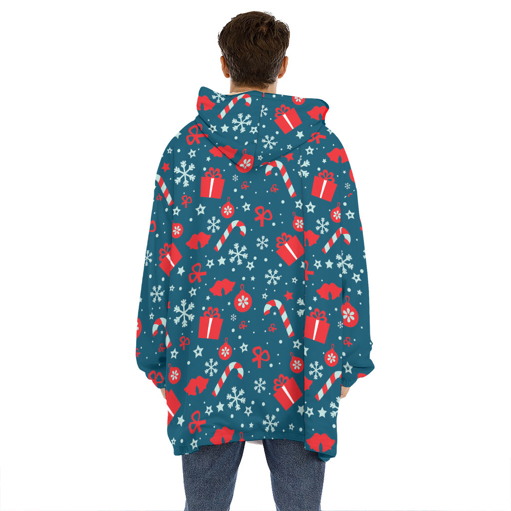 Christmas Holiday Elements Pattern Print Hoodie Blanket