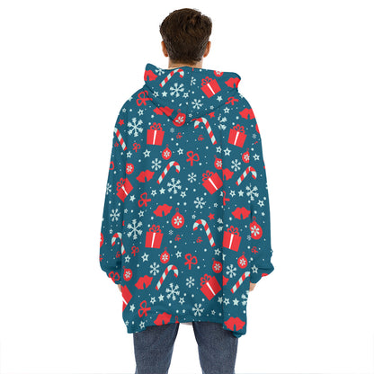 Christmas Holiday Elements Pattern Print Hoodie Blanket